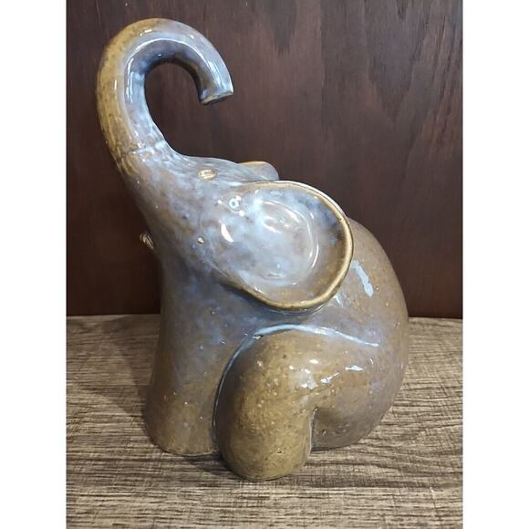 CERAMIC GOOD LUCK CHUNKY GRAY Blue ELEPHANT 8.5" H 6" W 6" Deep Glazed Pottery - Picture 3 of 5